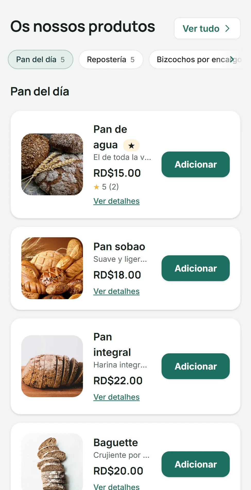 The same store's catalogue: products with a photo, a price and an add button.